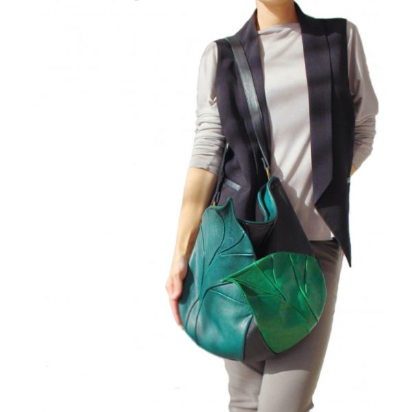Shoulder Bag Leaves Dark Green Light Green by Knotty Studio