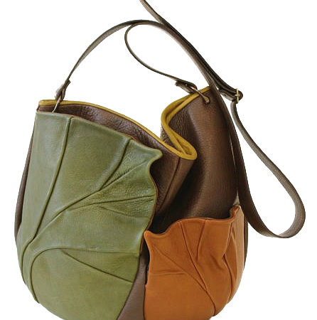 Shoulder Bag Leaves Brown Orange Dark Green by Knotty Studio